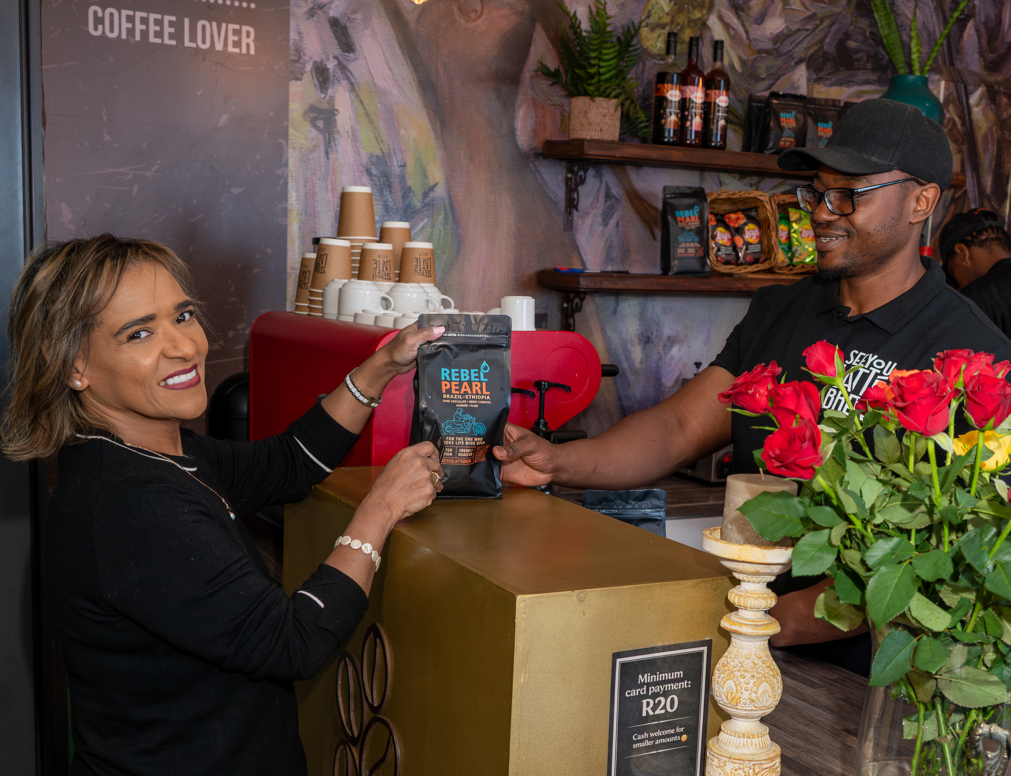 Customer buying See You Latte Brew coffee beans